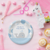 Assiettes En Carton Bébé de baleine Mod Douche garçon Bleu et gris (Fête)