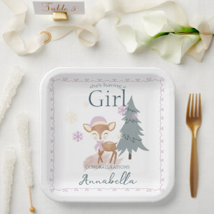 Assiettes En Carton Bébé d'hiver mignonne Cerf Femme Fawn