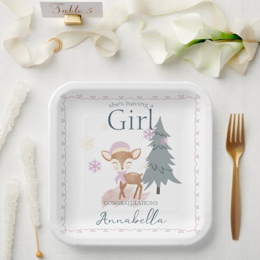 Assiettes En Carton Bébé d'hiver mignonne Cerf Femme Fawn (Mariage)