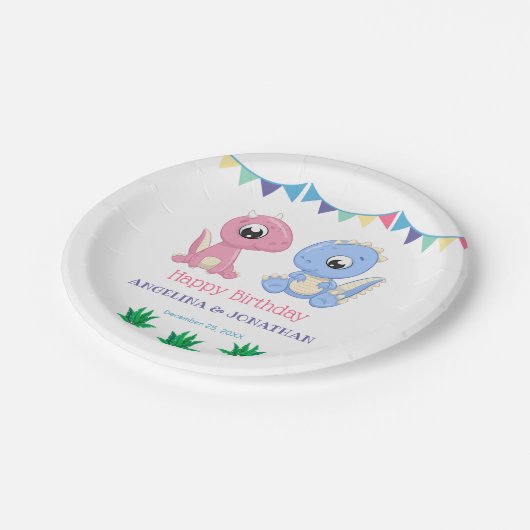 Assiettes En Carton Bébé Dinosaur Jour d'anniversaire conjoint garçon  (Angle)