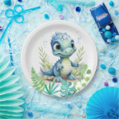 Assiettes En Carton Bébé Dinosaur Vert et Bleu (Fête)