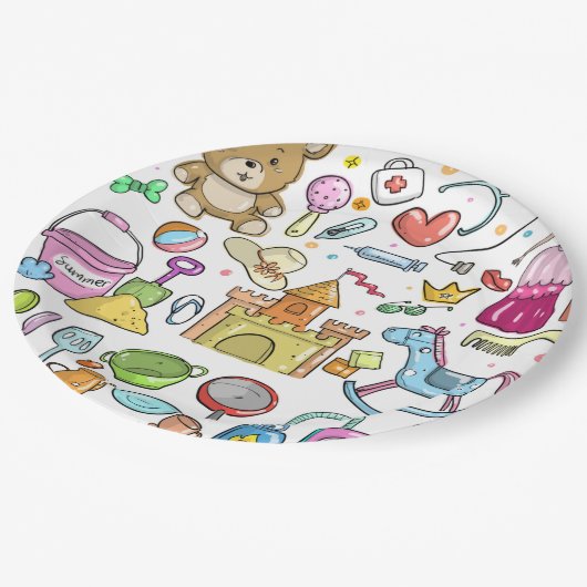 Assiettes En Carton Bébé Doodle moderne main croquis Plaque papier (Angle)
