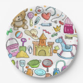 Assiettes En Carton Bébé Doodle moderne main croquis Plaque papier (Devant)