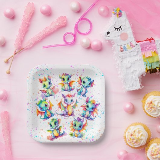 Assiettes En Carton Bébé Dragon Plaques papier fête d'anniversaire (Fête)