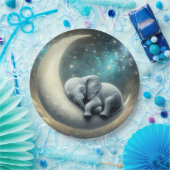 Assiettes En Carton Bébé Eléphant Dormir Sur Crescent Moon (Fête)