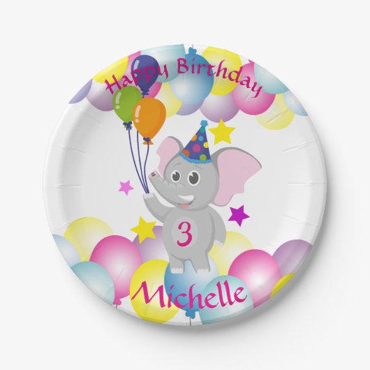 Assiettes En Carton Bébé éléphant fête d'anniversaire (Devant)