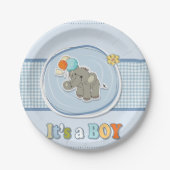 Assiettes En Carton Bébé Eléphant mignon Faire-part (Devant)