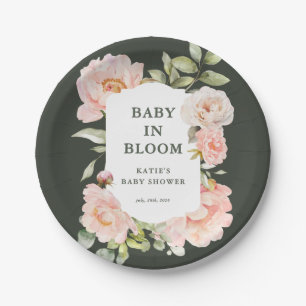 Assiettes En Carton Bébé en Fleur Aquarelle rose Baby shower floral