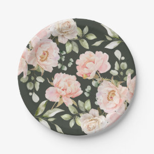 Assiettes En Carton Bébé en Fleur Aquarelle rose Baby shower floral