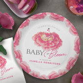 Assiettes En Carton Bébé en Fleur blanc baby shower rose aquarelle