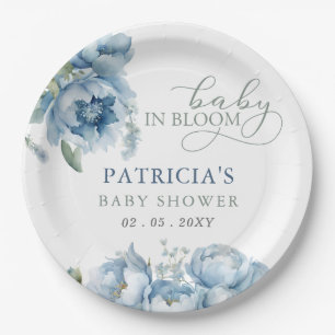 Assiettes En Carton Bébé en Fleur bleu Baby shower Floral Garçon