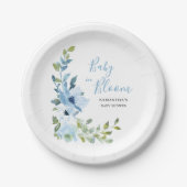 Assiettes En Carton Bébé En Fleur Bleu Floral Baby shower Garçon (Devant)