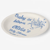 Assiettes En Carton Bébé En Fleur Bleu Main Tirée Baby shower Floral (Angle)