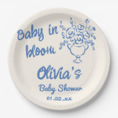 Assiettes En Carton Bébé En Fleur Bleu Main Tirée Baby shower Floral (Devant)