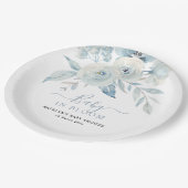 Assiettes En Carton bébé en fleur bleu poussiéreux baby shower (Angle)