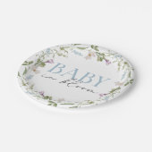 Assiettes En Carton Bébé en Fleur Bleu Printemps Floral (Angle)
