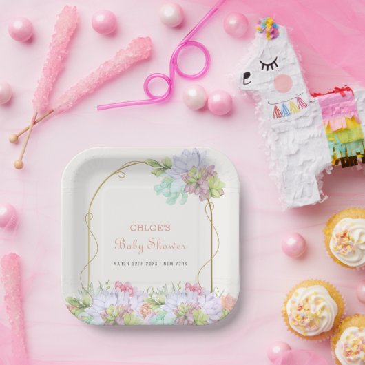 Assiettes En Carton Bébé En Fleur Boho Arch Baby shower Cactus (Fête)