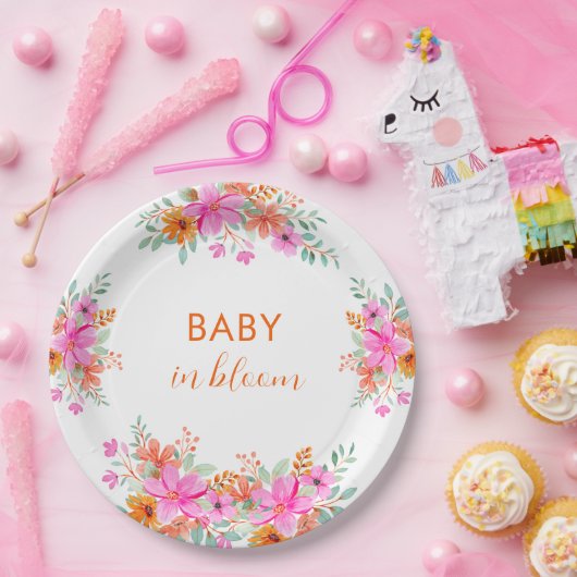 Assiettes En Carton Bébé en Fleur douche fleurie d'été (Fête)