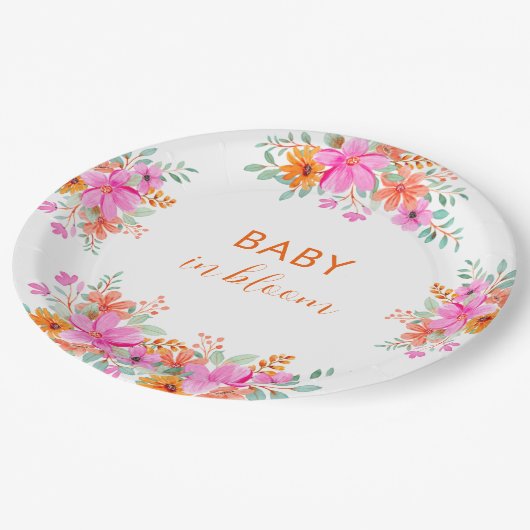 Assiettes En Carton Bébé en Fleur douche fleurie d'été (Angle)