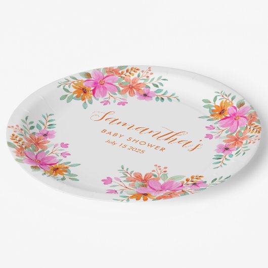 Assiettes En Carton Bébé en Fleur douche fleurie d'été (Angle)