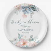 Assiettes En Carton Bébé en Fleur Dusty Baby shower d'aquarelle bleu (Devant)