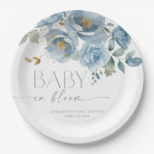 Assiettes En Carton Bébé en Fleur Dusty bleu fleuri baby shower garçon (Devant)