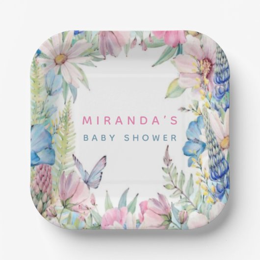 Assiettes En Carton Bébé en fleur Fleur sauvage doux Baby shower neutr (Recto)