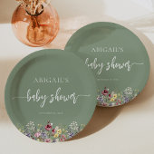 Assiettes En Carton Bébé en fleur Fleur sauvage Sage Baby shower vert