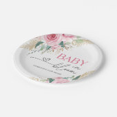 Assiettes En Carton Bébé En Fleur Rose Baby shower Plaques en papier (Angle)