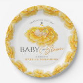 Assiettes En Carton Bébé en Fleur whimsy baby shower jaune aquarelle (Devant)