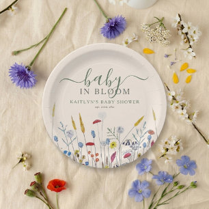 Assiettes En Carton Bébé en fleurs Baby Shower Prairie de Fleurs Sauva