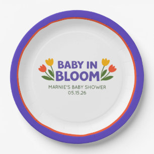 Assiettes En Carton Bébé en fleurs Fête de bébé chic couleur vive Tuli