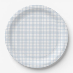 Assiettes En Carton Bébé en Jean Bleu Fête Prénatale Gingham