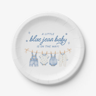 Assiettes En Carton Bébé en Jean Bleu Lavis à l'aquarelle pour Baby Sh
