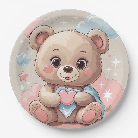 Assiettes En Carton Bébé en peluche adorable - Soft Pastel Design (Devant)