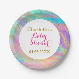 Assiettes En Carton Bébé Fille Baby Shower Licorne Colorée Paillettes