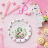 Assiettes En Carton Bébé Fille Dinosaure rose et violet Fleurs (Fête)