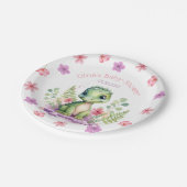 Assiettes En Carton Bébé Fille Dinosaure rose et violet Fleurs (Angle)