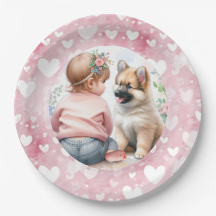 Assiettes En Carton Bébé fille et Baby shower rose chiot