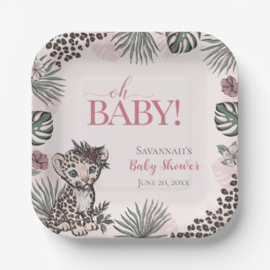 Assiettes En Carton Bébé Fille Mignonne Bébé Léopard Rose Baby Shower