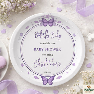 Assiettes En Carton Bébé Fille Papillon Violet Célébration de Naissanc
