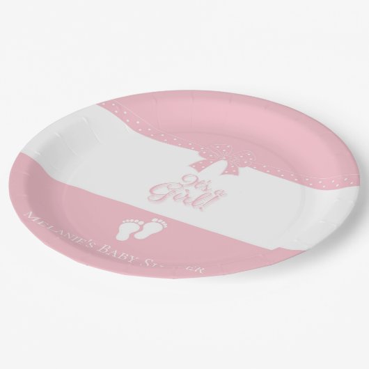 Assiettes En Carton Bébé Fille Rose Bows & Little Feet Custom (Angle)