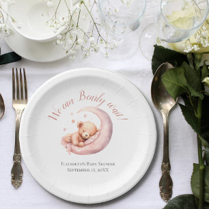 Assiettes En Carton Bébé Fille rose Ours Lune Baby shower d'attente pr