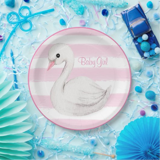 Assiettes En Carton Bébé fille Swan fille Baby shower de script rose (Fête)