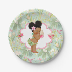 Assiettes En Carton Bébé Fille Tropical Hawaïen Luau Hibiscus Puffs