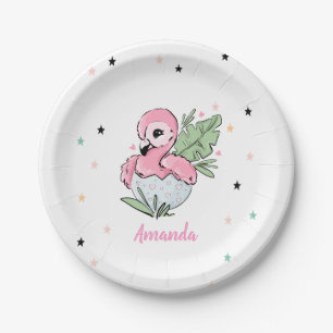 Assiettes En Carton Bébé flamant rose chic, étoiles, princesse