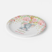 Assiettes En Carton Bébé floral Eléphant rose Or Anniversaire 7" Plaqu (Angle)