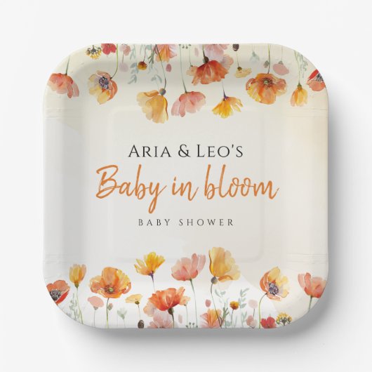 Assiettes En Carton Bébé floral en fleur Baby shower Plaques en papier (Recto)