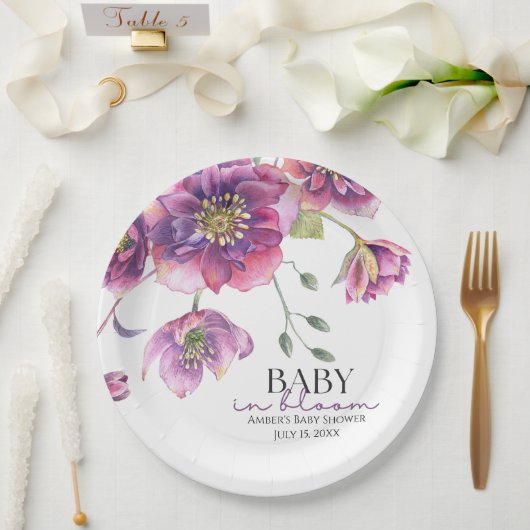 Assiettes En Carton Bébé floral pourpre dans les plaques en papier fle (Mariage)