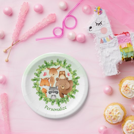 Assiettes En Carton Bébé Forêt Animaux Ours Raccoon Écureuil Anniversa (Fête)